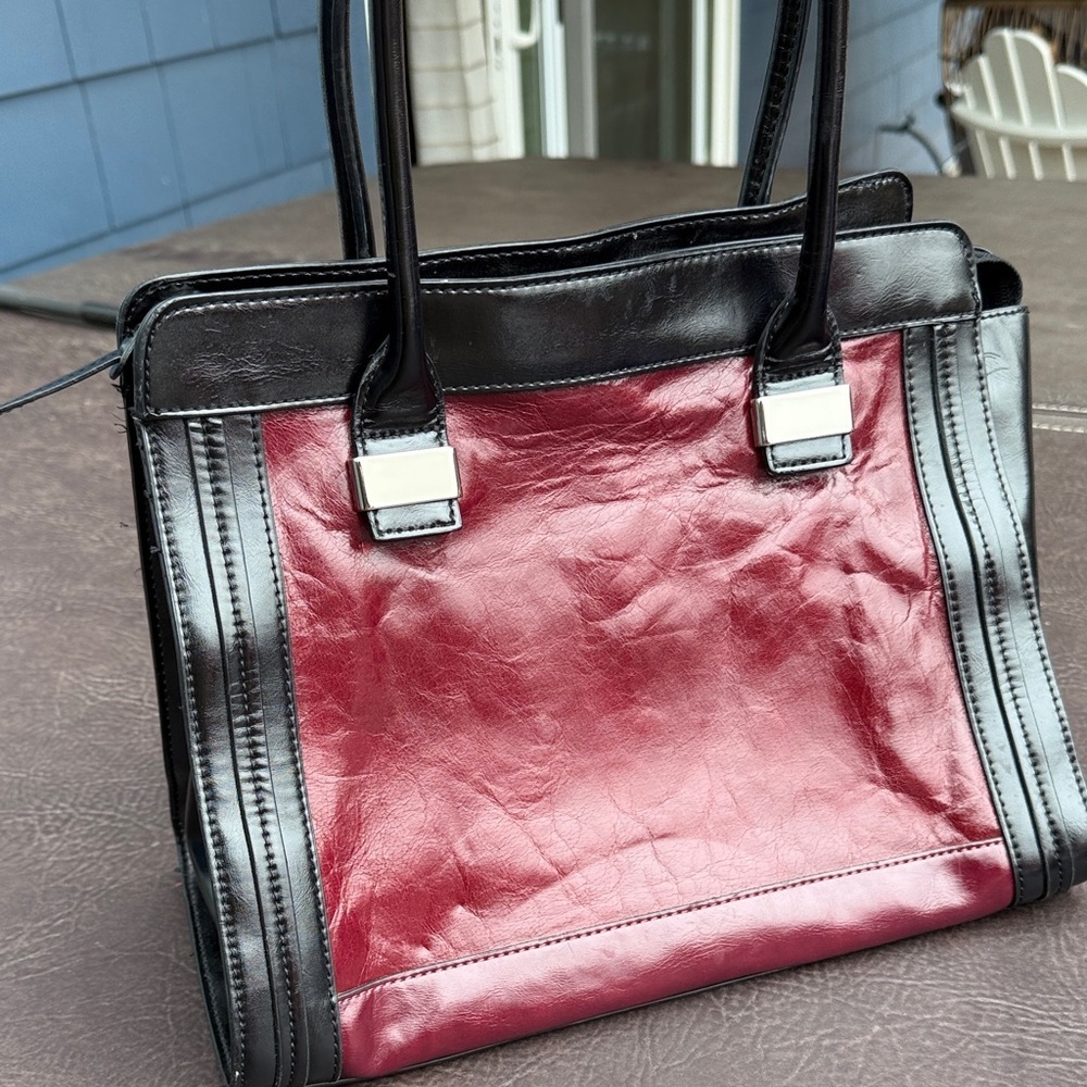 Giani Bernini Burgundy and Black Tote Bag Red leather